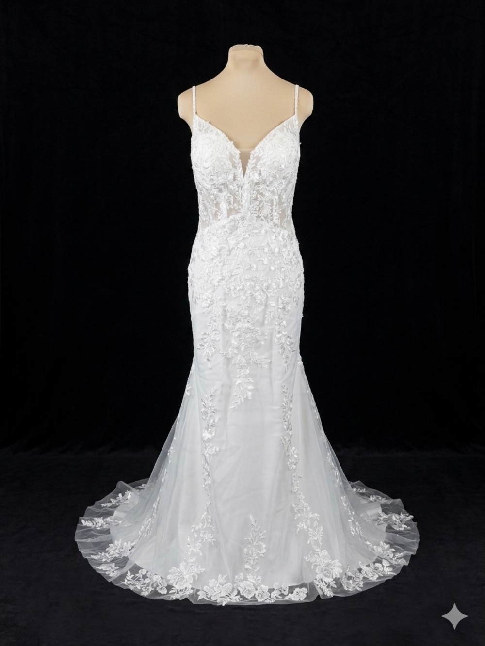 New Sz 16 White Lace Bridal Gown with Sheer Bodice